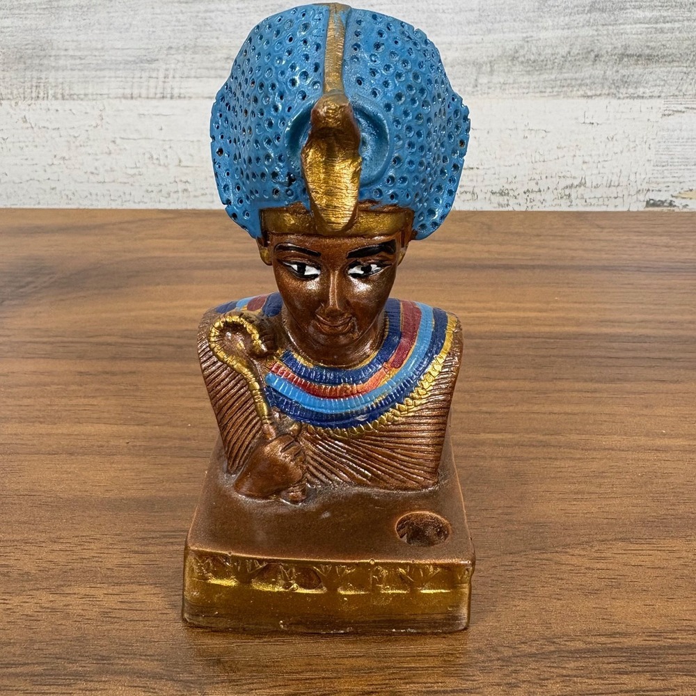 King Tutankhamun Brass Statue, Egyptian Pharaoh Hand Painted 4.24" x 2.25"